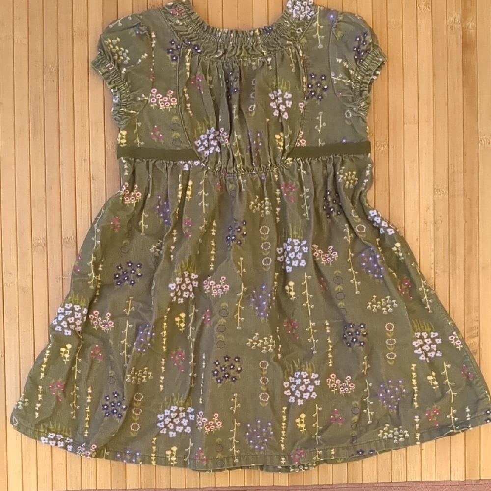 Gymboree Girls Toddler Green Autumn Courderoy Floral Dress, Size 2T